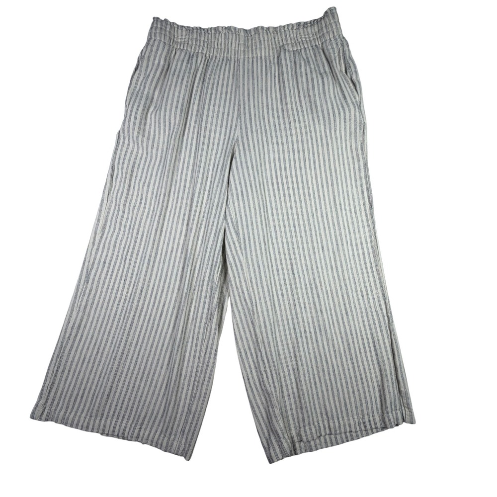 Dip Wide Leg Pants Striped Linen Blend Nautical Minimalist Chic Coastal Women L